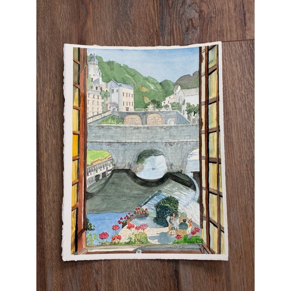 Brantome France Landscape 11x15 Warren C Plauche Original Watercolor Painting